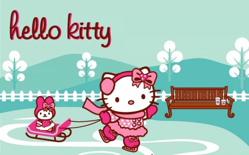 Hello Kitty and My Melody Wallpaper in Blue and Pink Color