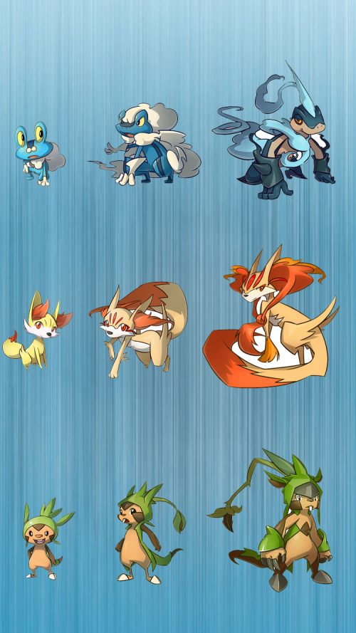 Three character evolution of Pokemon on iPhone Background