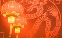 Chinese New Year Greeting Card Design with Lantern and Dragon Picture