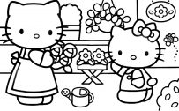 Hello Kitty Coloring Pages 05 of 15 - In the garden with Mom