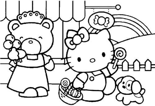 Hello Kitty Coloring Pages 08 of 15 with Picture of Kitty Sopping Candy
