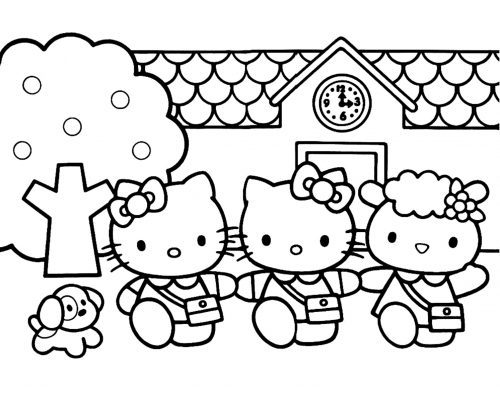 Hello Kitty Coloring Sheet - Mimmy, Kitty, and Fifi