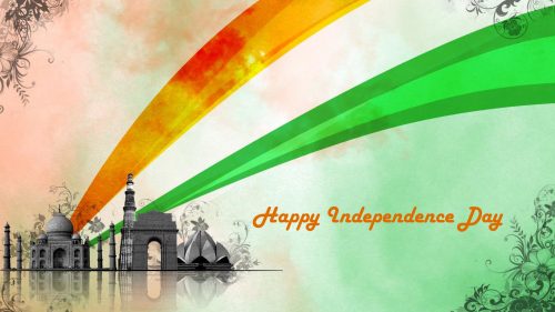 Free Download of Artistic Happy Independence Day Wallpaper with Indian Famous Buildings