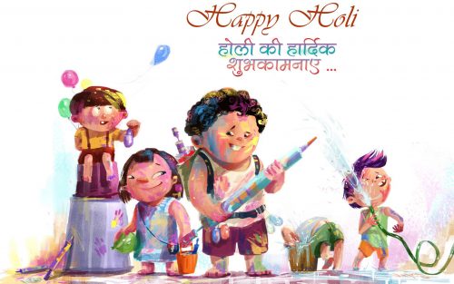 Happy Holi Image for Desktop Backgrounds - Children Playing Water Gun