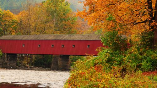Autumn Desktop Wallpaper with picture of West Cornwall Covered Bridge