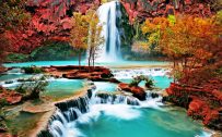 Beautiful Nature Wallpaper with Waterfall in Autumn Forest