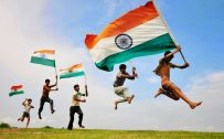 India Flag Fluttering by Kids for Indian Independence Day Celebration