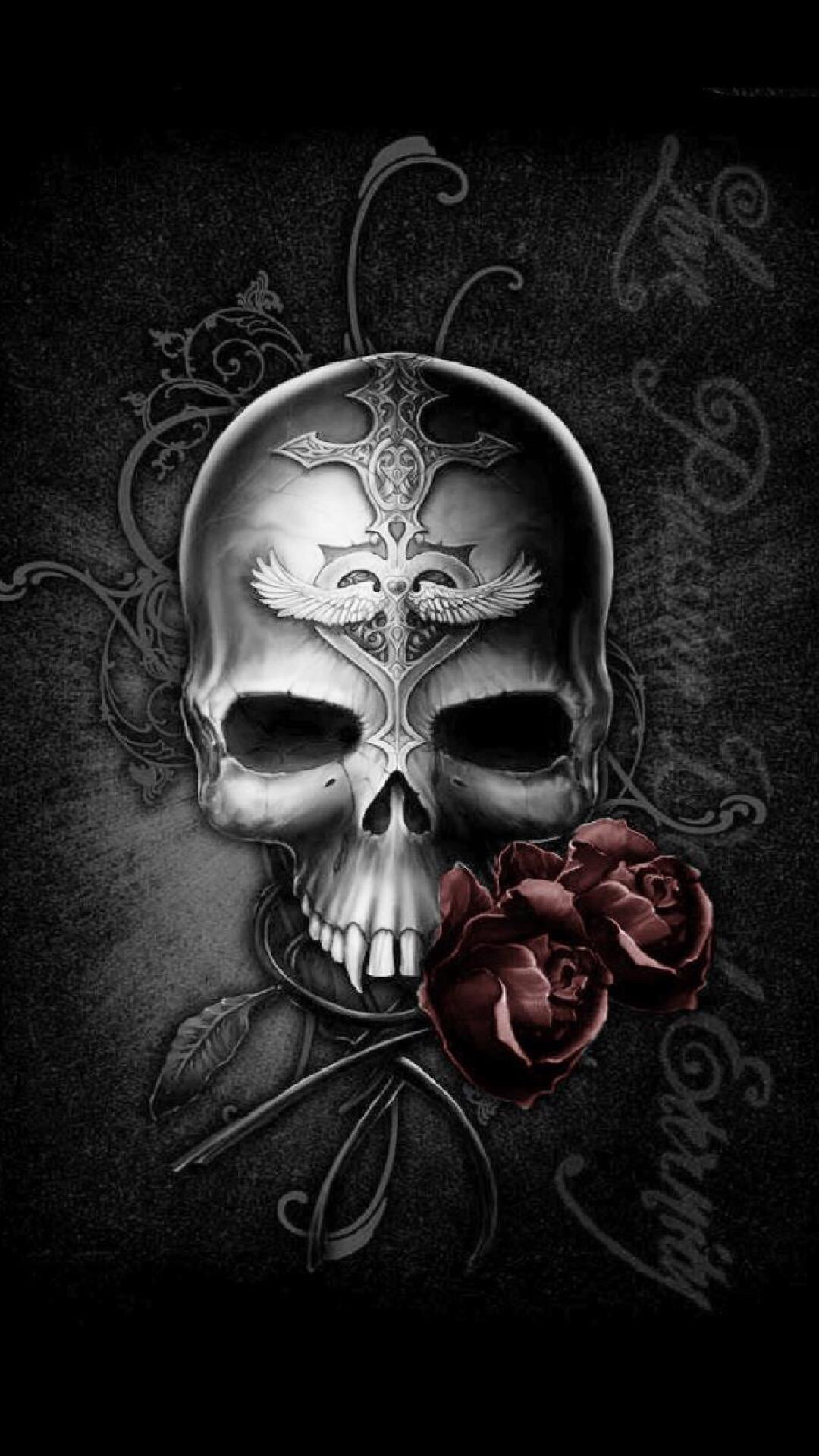 Badass Wallpapers For Android 03 0f 40 Dark Skull and Rose - HD