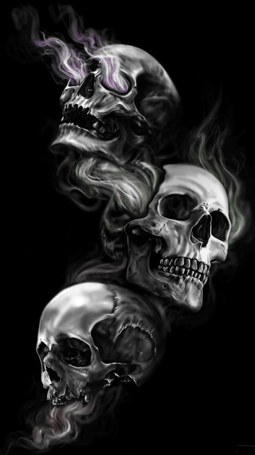 Badass Wallpapers For Android 04 0f 40 Three Skulls on Dark Black Background