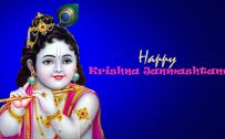 Happy Janmashtami Wallpaper with Picture of Krishna Using Flute