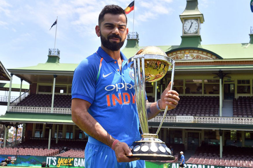 Virat Kohli Cricket Photo With The Icc Cricket World Cup Trophy Hd Wallpapers Wallpapers