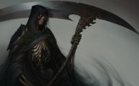 Artistic Grim Reaper Wallpaper with Large Scythe
