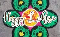 Happy Lohri Greeting Card Design with Rangoli