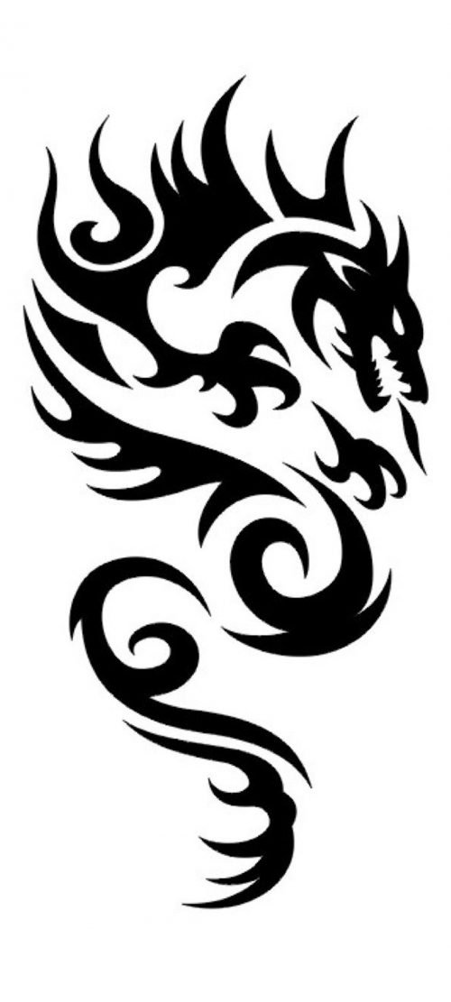 Black and White Tribal Dragon for Tattoo and Smartphone Background