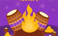 Happy Lohri Drawing with Bonfire and Drums