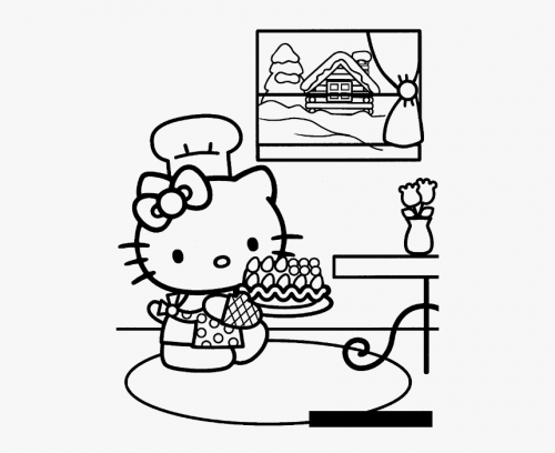 Hello Kitty Coloring Pages 09 of 15 - Making a Cake