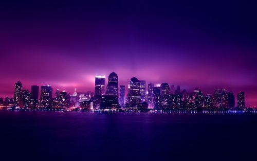 Cool Desktop Wallpapers with New York City at Night with Purple Sky