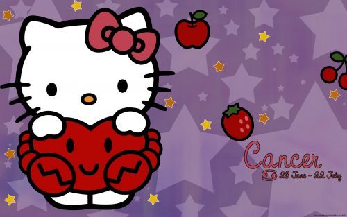 HD Picture for Cancer Zodiac with Cute Hello Kitty Purple Wallpaper
