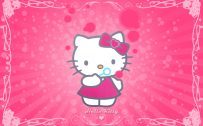 Hello Kitty Wallpaper with Floral Borders and Pink Background