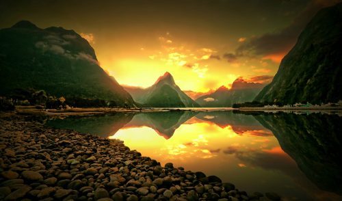 Beautiful Views of Mountain and River in The Morning for Nature Wallpaper