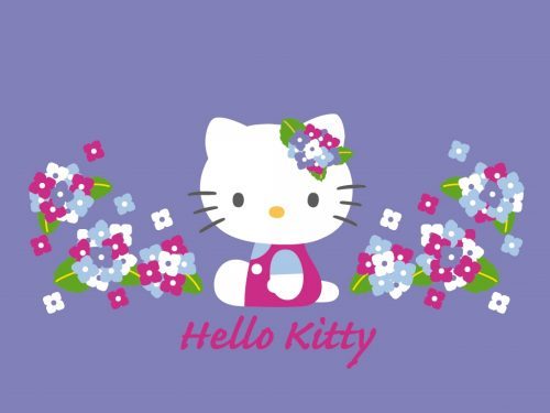 Hello Kitty Picture with Slate Blue Background and Floral Image